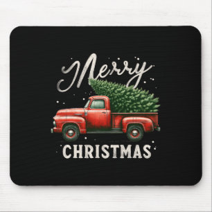 Frohe Weihnachtsbaum auf rotem LKW-Wagen Vintage W Mousepad