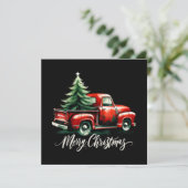 Frohe Weihnachtsbaum auf Vintagen Red Truck Famili Einladung (Stehend Vorderseite)