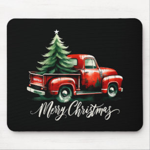 Frohe Weihnachtsbaum auf Vintagen Red Truck Famili Mousepad
