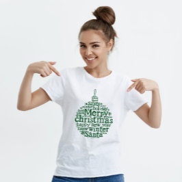 Frohe Weihnachtsbaum Ball Typografie Design Grün T-Shirt