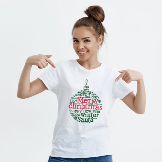 Frohe Weihnachtsbaum Ball Typografie Red Green T-Shirt