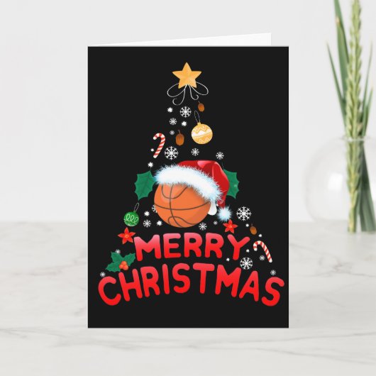 Frohe Weihnachtsbaum Basketball Weihnachtsmannmütz Feiertagskarte (Vorderseite)