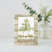 Frohe Weihnachtsbaum Baum Holz Postkarte (Stehend Vorderseite)