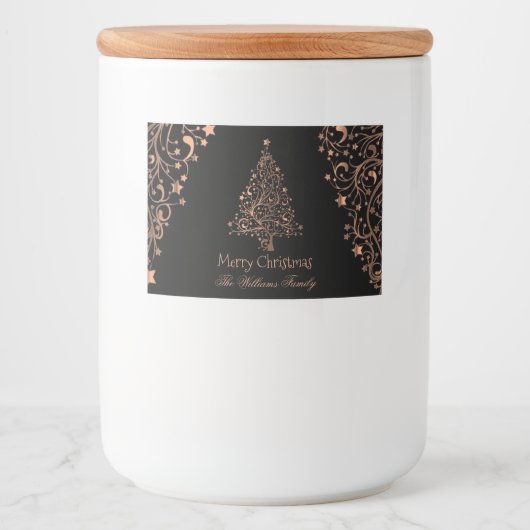 Frohe Weihnachtsbaum Black Brown Kupfer Lebensmitteletikett (Vorderseite)