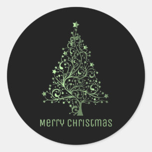 Frohe Weihnachtsbaum Black Metallic Green Runder Aufkleber