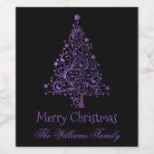 Frohe Weihnachtsbaum Black Metallic Lila Look Weinetikett (Einzelnes Label)