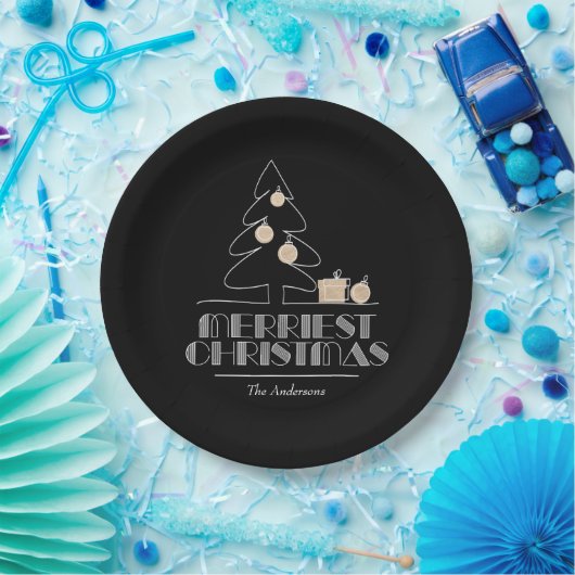 Frohe Weihnachtsbaum Black Pappteller (Party)