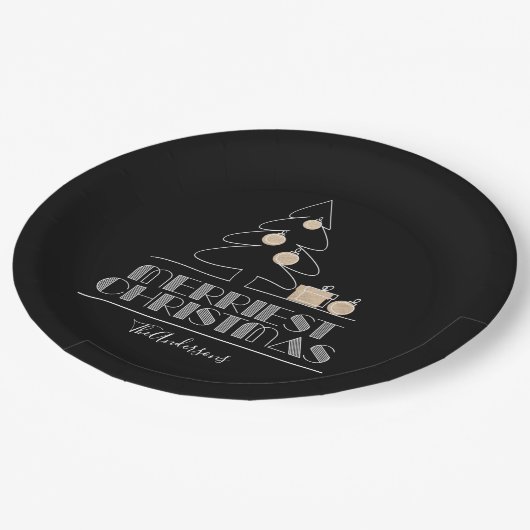 Frohe Weihnachtsbaum Black Pappteller (Schrägansicht)