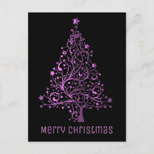Frohe Weihnachtsbaum Black Pink Metallic Look Feiertagspostkarte