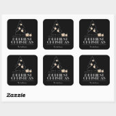 Frohe Weihnachtsbaum Black Quadratischer Aufkleber (Blatt)