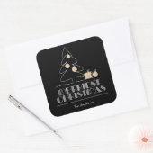 Frohe Weihnachtsbaum Black Quadratischer Aufkleber (Umschlag)