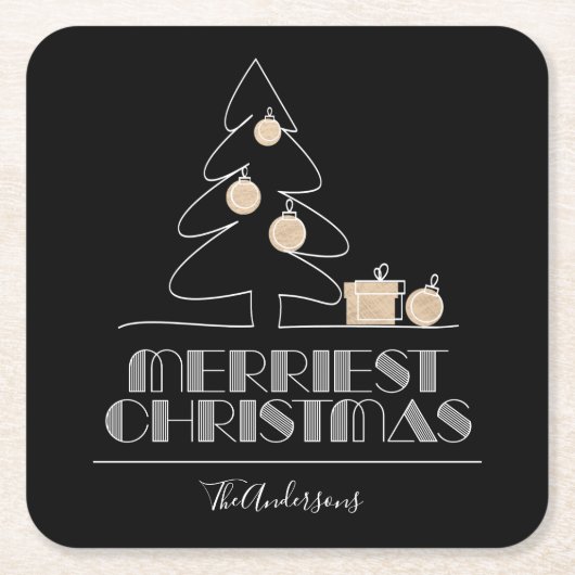 Frohe Weihnachtsbaum Black Rechteckiger Pappuntersetzer (Vorderseite)