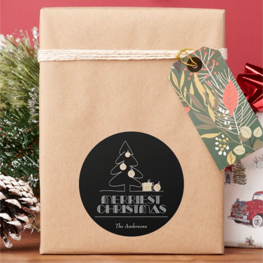 Frohe Weihnachtsbaum Black Runder Aufkleber (Feiertag)