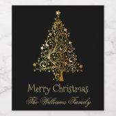 Frohe Weihnachtsbaum Black Yellow Gold Elegant Weinetikett (Einzelnes Label)