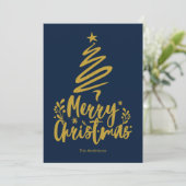 Frohe Weihnachtsbaum Dark Blue Weihnachtskarte Feiertagskarte (Stehend Vorderseite)