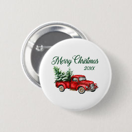 Frohe Weihnachtsbaum Datum Vintager roter LKW Button