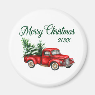 Frohe Weihnachtsbaum Datum Vintager roter LKW Magnet