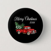 Frohe Weihnachtsbaum Datum Vintager roter LKW Schw Button (Vorderseite)