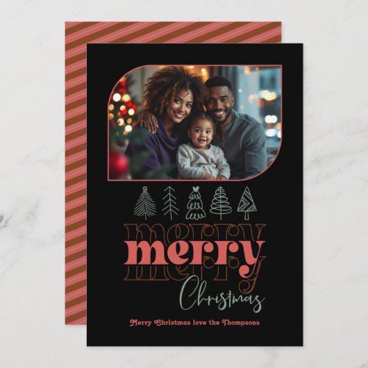 Frohe Weihnachtsbaum Doodle Modernes Foto Feiertagskarte (Vorne/Hinten)