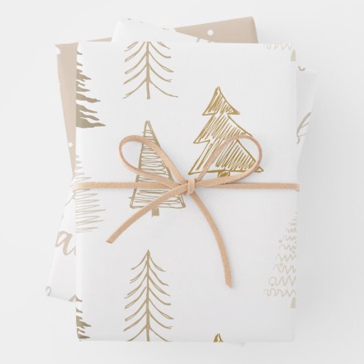 Frohe Weihnachtsbaum Falala Brown und Gold Urlaub Geschenkpapier Set (Beispiel)