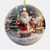 Frohe Weihnachtsbaum Falling Snow Santa Clause Keramik Ornament (Hinten)