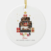Frohe Weihnachtsbaum Familie Foto Collage Keramik Ornament (Vorne)