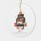 Frohe Weihnachtsbaum Familie Foto Collage Keramik Ornament (Links)