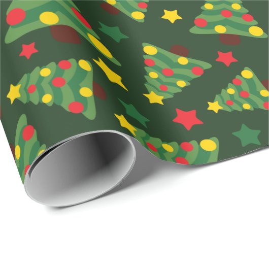 Frohe Weihnachtsbaum & farbenfrohe Star Dark nahtl Geschenkpapier (Rolleneckpunkt)