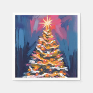 Frohe Weihnachtsbaum Farbige Wasserfarbe Serviette