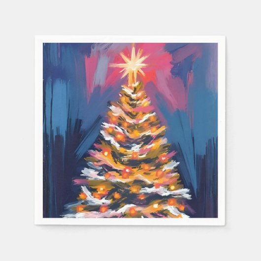 Frohe Weihnachtsbaum Farbige Wasserfarbe Serviette (Vorderseite)