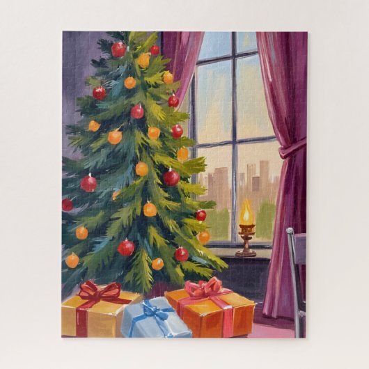Frohe Weihnachtsbaum-Feiertagsmalerei Puzzle (Vertikal)