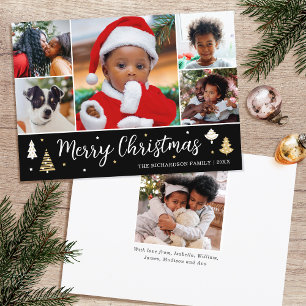 Frohe Weihnachtsbaum Foto Collage Black Flat Feiertagskarte
