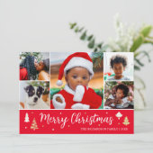 Frohe Weihnachtsbaum Foto Collage Red Flat Feiertagskarte (Stehend Vorderseite)