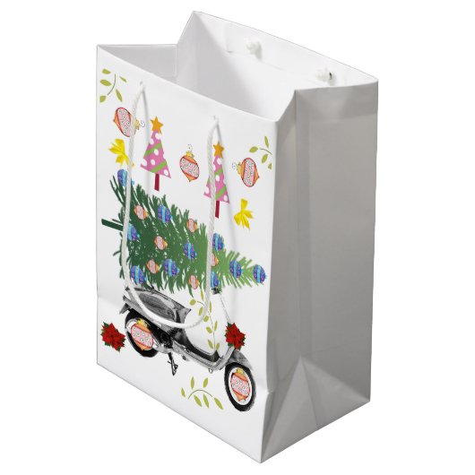 Frohe Weihnachtsbaum Geschenktaschen Mittlere Geschenktüte (Vorderseite Schrägansicht)