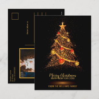 Frohe Weihnachtsbaum Glitzer Black Family Foto Feiertagspostkarte