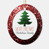 Frohe Weihnachtsbaum Glitzern Rot Grün Ihr Name Keramik Ornament (Links)