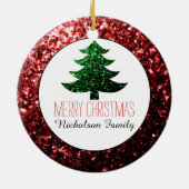 Frohe Weihnachtsbaum Glitzern Rot Grün Ihr Name Keramik Ornament (Hinten)