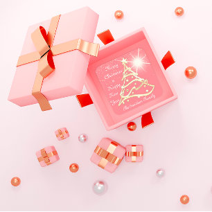 Frohe Weihnachtsbaum glücklich Neujahr Gold Powder Quadratischer Aufkleber