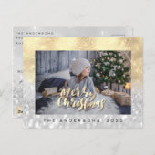 Frohe Weihnachtsbaum Gray Gold Spark Foto Glitzer Postkarte (Vorne/Hinten)