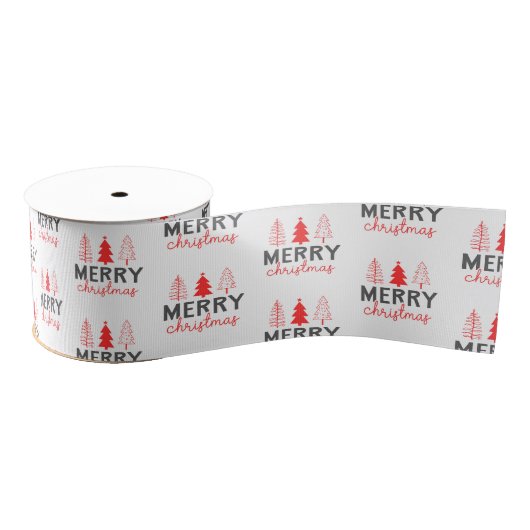 Frohe Weihnachtsbaum Gray Red Ripsband (Spule)