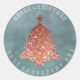 Frohe Weihnachtsbaum Gray Rose Gold Linen Grungy Runder Aufkleber