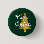 Frohe Weihnachtsbaum Green Gold und White Script Button (Vorderseite)