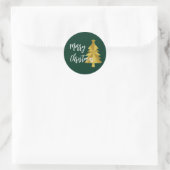 Frohe Weihnachtsbaum Green Gold und White Script Runder Aufkleber (Tasche)