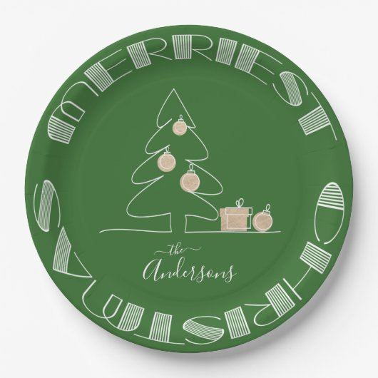 Frohe Weihnachtsbaum Green Pappteller (Vorderseite)