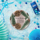 Frohe Weihnachtsbaum Grüne Weiße Schneedecke Rose Pappteller (Party)