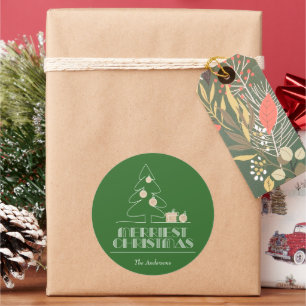 Frohe Weihnachtsbaum Grüner Urlaub Runder Aufkleber