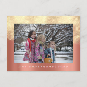 Frohe Weihnachtsbaum Happy Year Coral Gold Glitzer Postkarte