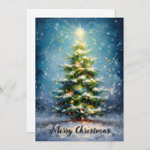 Frohe Weihnachtsbaum im Schneefeld - Ölmalerei Feiertagskarte (Vorne/Hinten)