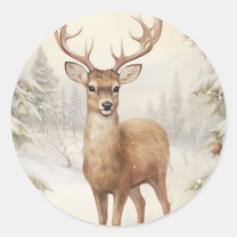 Frohe Weihnachtsbaum im Schneewald Runder Aufkleber