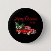 Frohe Weihnachtsbaum Jahr Vintag Red Truck Black Button (Vorderseite)